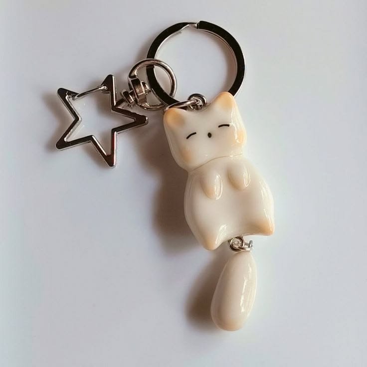 Sleeping Kitty & Star Charm Keychain